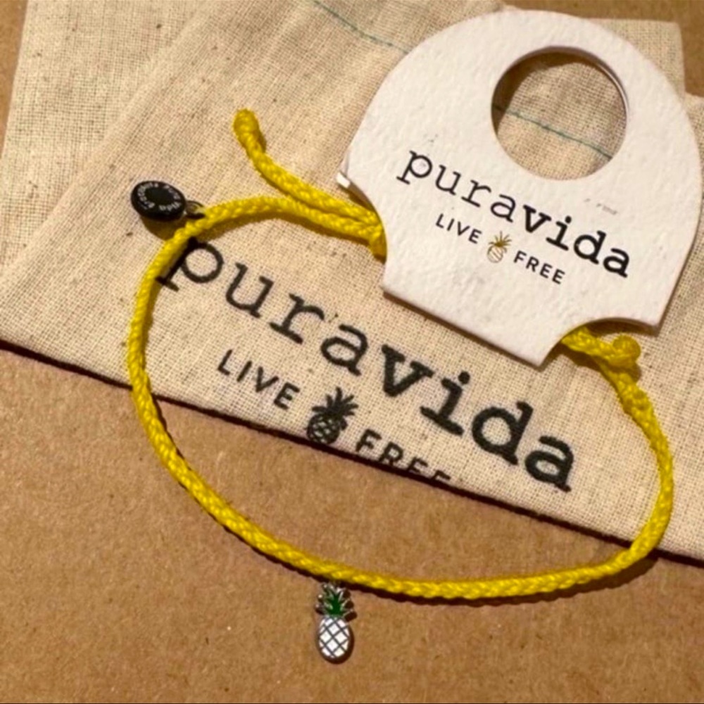 PURA VIDA Yellow Mini Braid White Enamel Pineapple Bracelet NEW!